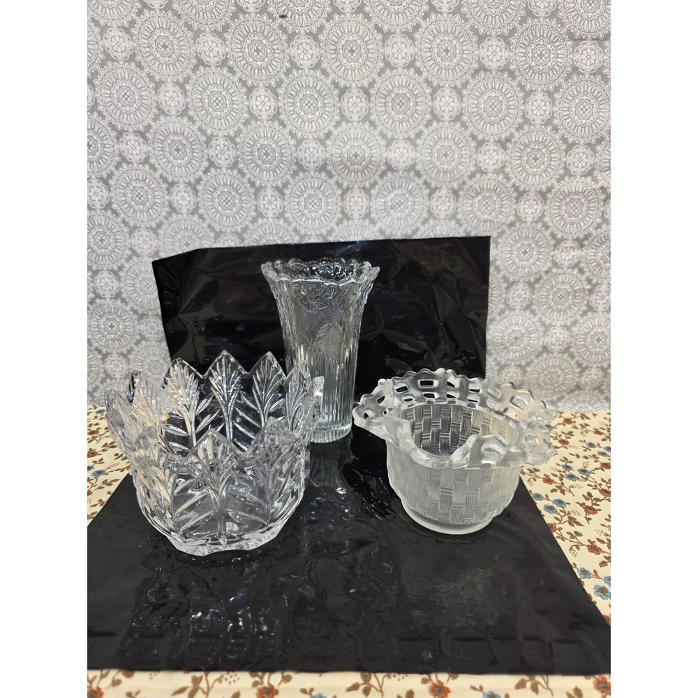 Crystal Clear‎ Glass Vases and Bowls Set Home Decor Floral Arrangement lot of 3